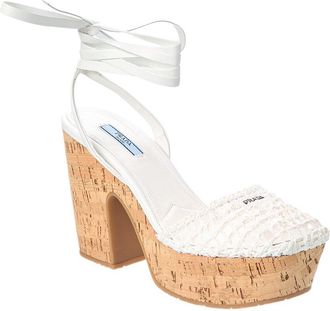 Prada Raffia & Leather Platform Sandal