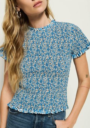 Nation Ltd Evie Smocked Top In Blue Hazy Daisy