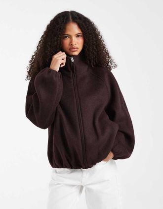 Asos Giacca color prugna con collo a imbuto e fondo a palloncino in misto lana-Verde