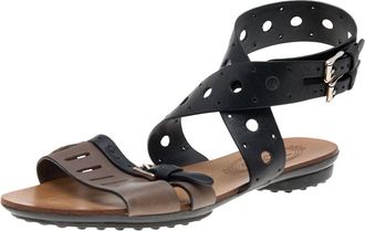 Tod's Tods Black/grey Leather Flat Sandals