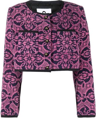 Marine Serre graphic-print cropped jacket - women - Cotton/Acrylic - 36 - Pink