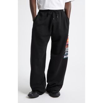 Balenciaga Bumper Stickers Baggy Cotton Fleece Sweatpants in 1000 Black at Nordstrom, Size X-Large