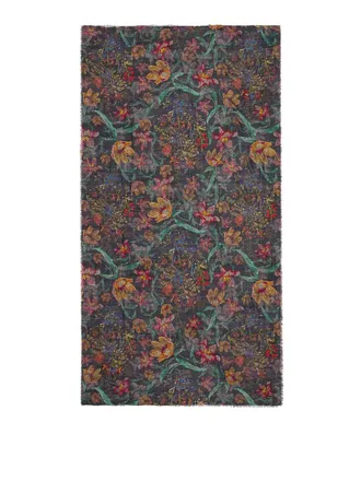 Faliero Sarti Black Flowers floral wool stole