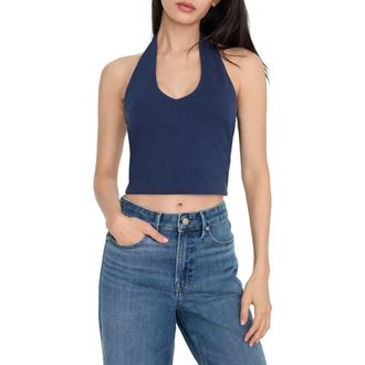 Good American Super Stretch Crop Halter Tank in Horizon Ink at Nordstrom, Size X-Small