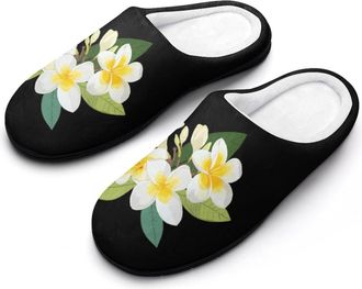 Generic Plumeria Flowers Slippers Men Winter Warm Cotton Anti-Slip Indoor Slip-Ons House Shoes