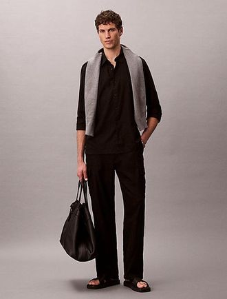 Calvin Klein Camisa Cl&aacute;sica De Color Liso En Mezcla De Lino
