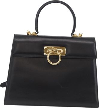 Ferragamo Convertible Top Handle Bag Leather Black Leather Handbag (Pre-Owned)