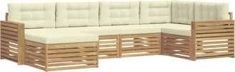 vidaXL Conjunto De Sof&aacute;s De Exterior 6 Uds. Blanco Y Crema Poli&eacute;ster Vidaxl