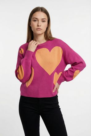 Only Strickpullover ONLY ONLMONTANA LS JQ O-NECK CC KNT, Damen, Gr. XL, pink yarrow, Strick, Obermaterial: 82% Viskose, 18% Nylon, gemustert, regular fit n