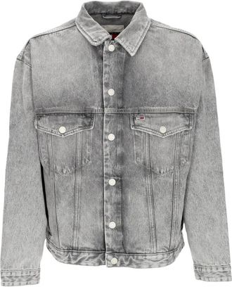 Tommy Hilfiger Zwarte Oversized Trucker Denim Jack - Heren - Spijkerjassen - Grijs - XS - Denim - Jassen