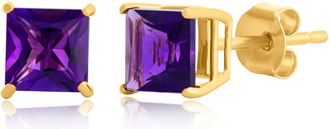 MAX + STONE 10k Yellow or White Gold 5mm Princess Cut Gemstone Stud Earrings