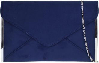 Girly HandBags Womens Faux Suede Clutch Bag Envelope Plain Sides Frame Wedding Prom - Navy
