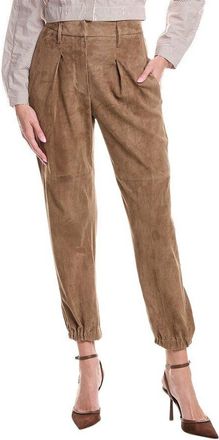 Brunello Cucinelli Brown Leather Tapered Trousers, Brand Size 44 (US Size 10)