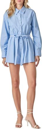 English Factory Long Sleeve Oxford Cotton Romper in Powder Blue at Nordstrom, Size X-Small
