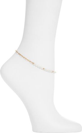 Set & Stones Simone Freshwater Pearl & Paper Clip Chain Anklet in Gold at Nordstrom