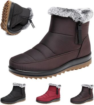 Generic Womens Winter Waterproof Warm Cotton Boots, Warm Fur Lined Winter Ankle Boots, Fleece Mid Calf Boot with Side Zipper (Brown,3.5)