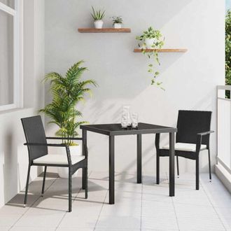 vidaXL Conjunto De Comedor De Jard&iacute;n Con Coj&iacute;n 3 Pcs Negro Polirat&aacute;n Vidaxl