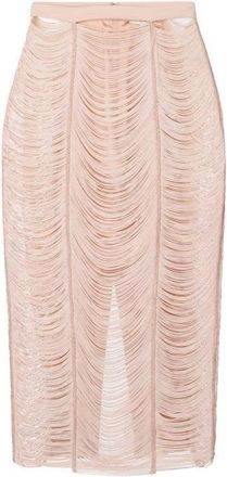 Elisabetta Franchi Rokken, Dames, Roze, M, Polyester, Fringe Textured Midi Rok