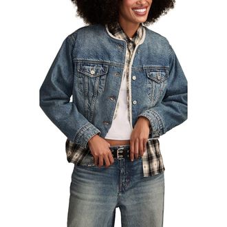 Lucky Brand Collarless Crop Denim Trucker Jacket in Cozy Cottage Wash at Nordstrom, Size X-Large