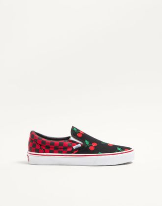 Valentino Garavani Sneaker Slip-On Valentino Garavani And Vans In Tessuto Con Stampa Maxi Cherryfic E Stampa VLogo Checkerboard Uomo NERO/ROSSO 40.5