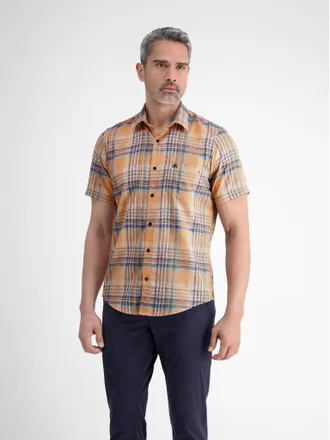 Lerros Kurzarmhemd LERROS, Herren, Gr. 3XL, N-Gr, pale papaya, Web, Obermaterial: 60% Baumwolle, 40% Polyester, kariert, regular fit Po-bedeckend, Hemden Kur