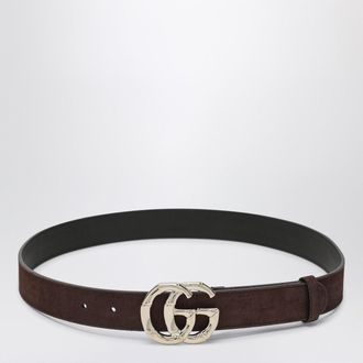 Gucci Cintura marrone in suede con fibbia GG Marmont bamb&ugrave;