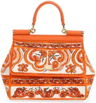 Dolce & Gabbana Small Sicily Majolica Embroidered Top Handle Bag in 81166 Orange at Nordstrom