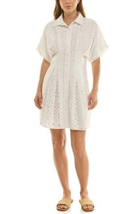 Nicole Miller Cotton Broderie Anglaise Mini Shirtdress in Brilliant White at Nordstrom Rack, Size 16