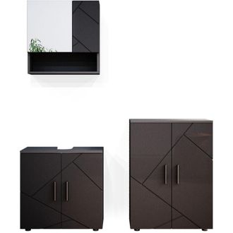 Vicco Set mobili bagno Irma, Antracite lucido, 3 pezzi, con base 60 cm