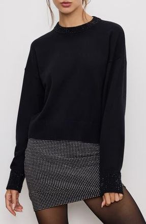 Good American Crystal Crewneck Sweater in Black001 at Nordstrom Rack, Size X-Small