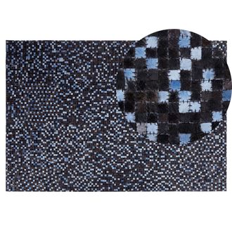 Beliani Alfombra De Piel Genuina De Vaca Marr&oacute;n Y Azul Rectangular 140 X 200 Cm Patchwork Boho Ikisu