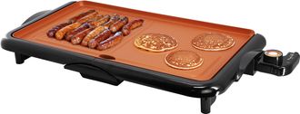 MegaChef 18.89 Inch Electric Grill and Griddle in Black with Copper Coating