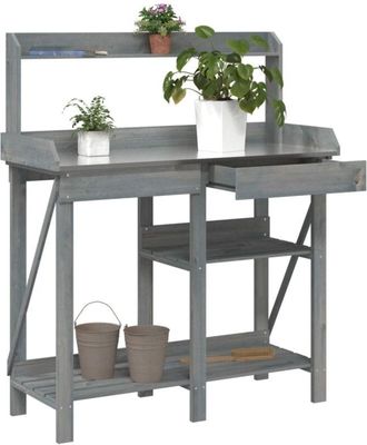 vidaXL Banco Para Macetas Con Estantes Madera Maciza De Abeto Gris Vidaxl