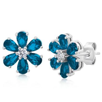 MAX + STONE Sterling Silver Gemstone Flower Stud Earrings
