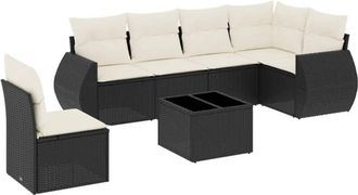 vidaXL Set De Comedor De Jard&iacute;n 7 Pzas Y Cojines Rat&aacute;n Sint&eacute;tico Negro Vidaxl