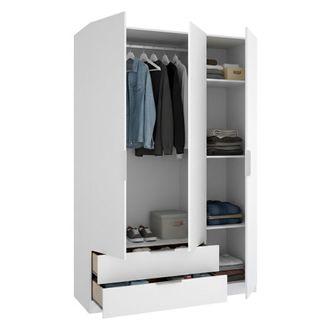 Dmora Armario 3 Puertas Mayos, Ropero De Dormitorio Con Perchero, 2 Cajones, 3 Estantes, 51x137 Cm Blanco