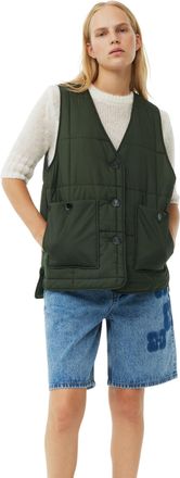 Ganni Green Quilt Boxy Vest in Kombu Green Size Small/Medium Polyamide Womens