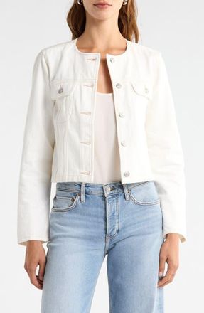Paige Dean Collarless Denim Jacket in Toasted Ecru at Nordstrom, Size Xx-Small