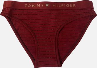 Tommy Hilfiger Womens Lurex Pinstripe Bikini Brief, Deep Rouge - Red - Size: 16