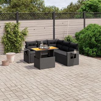 vidaXL Vidaxl - Set De Sof&aacute;s De Jard&iacute;n 6 Piezas Y Cojines Rat&aacute;n Sint&eacute;tico Negro