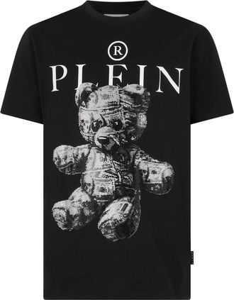 Philipp Plein Tops, Heren, Zwart, L, Katoen, T-Shirt Ronde Hals Ss Teddy