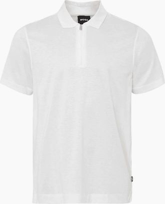 HUGO BOSS Mens H-Paras Mercerised Cotton White Zip Polo Shirt - Size: 36