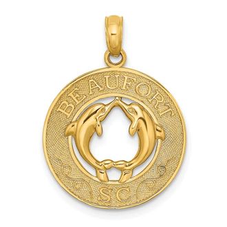 Diamond2Deal 14k Yellow Gold BEAUFORT SC with Dolphins Circle Charm Pendant