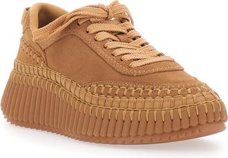 Chlo&eacute; Womens Sneakers Nama Beige Suede Platform Polyester Trainers