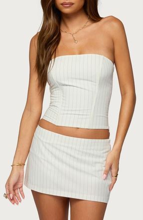Edikted Maeve Strapless Pinstripe Corset Top in White at Nordstrom, Size X-Large