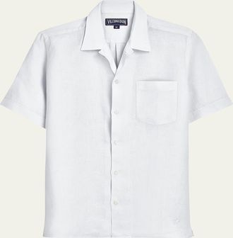Vilebrequin Mens Garment-Dyed Linen Camp Shirt