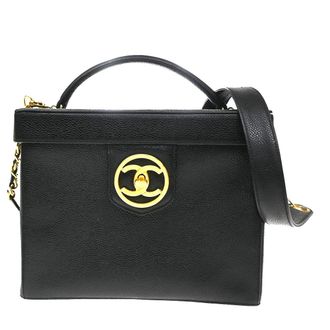 Chanel Vintage Vanity Case Calfskin Black Leather Handbag (Pre-Owned)