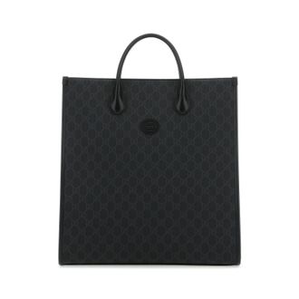 Gucci Gg Supreme Fabric And Leather Shopping Bag
