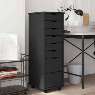 Berkfield Home Rolling Cabinet with Drawers MOSS Grey Solid Wood Pine