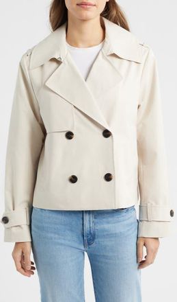 BCBGeneration Floral Lining Short Trench Coat in Vanilla at Nordstrom, Size X-Large